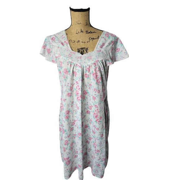 Vintage Dainty Pink Floral Bloomcore Botanical Night Gown House Dress - Picture 1 of 11